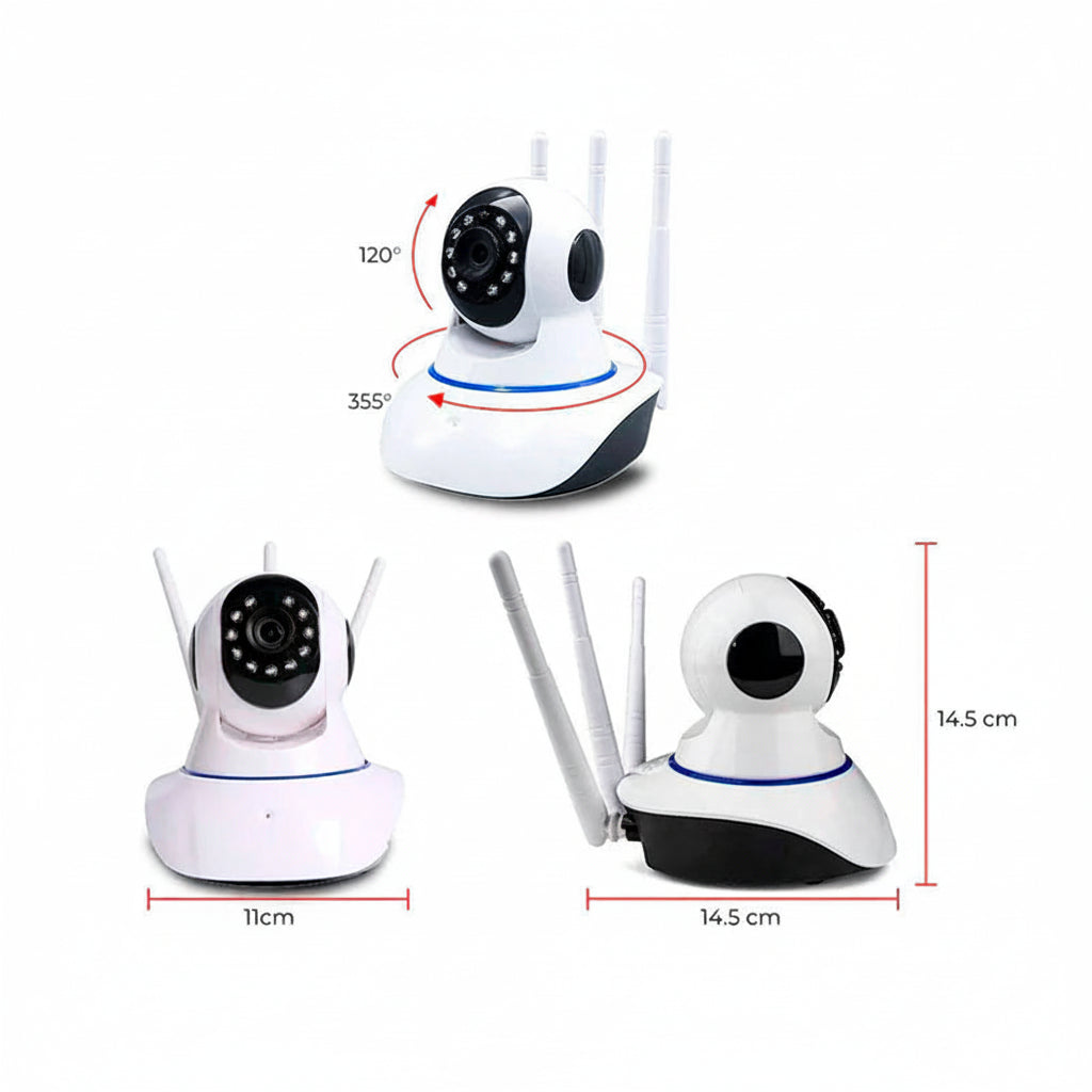 CÁMARA IP ROBÓTICA 360° HD WIFI CON VISIÓN NOCTURNA Y 3 ANTENAS