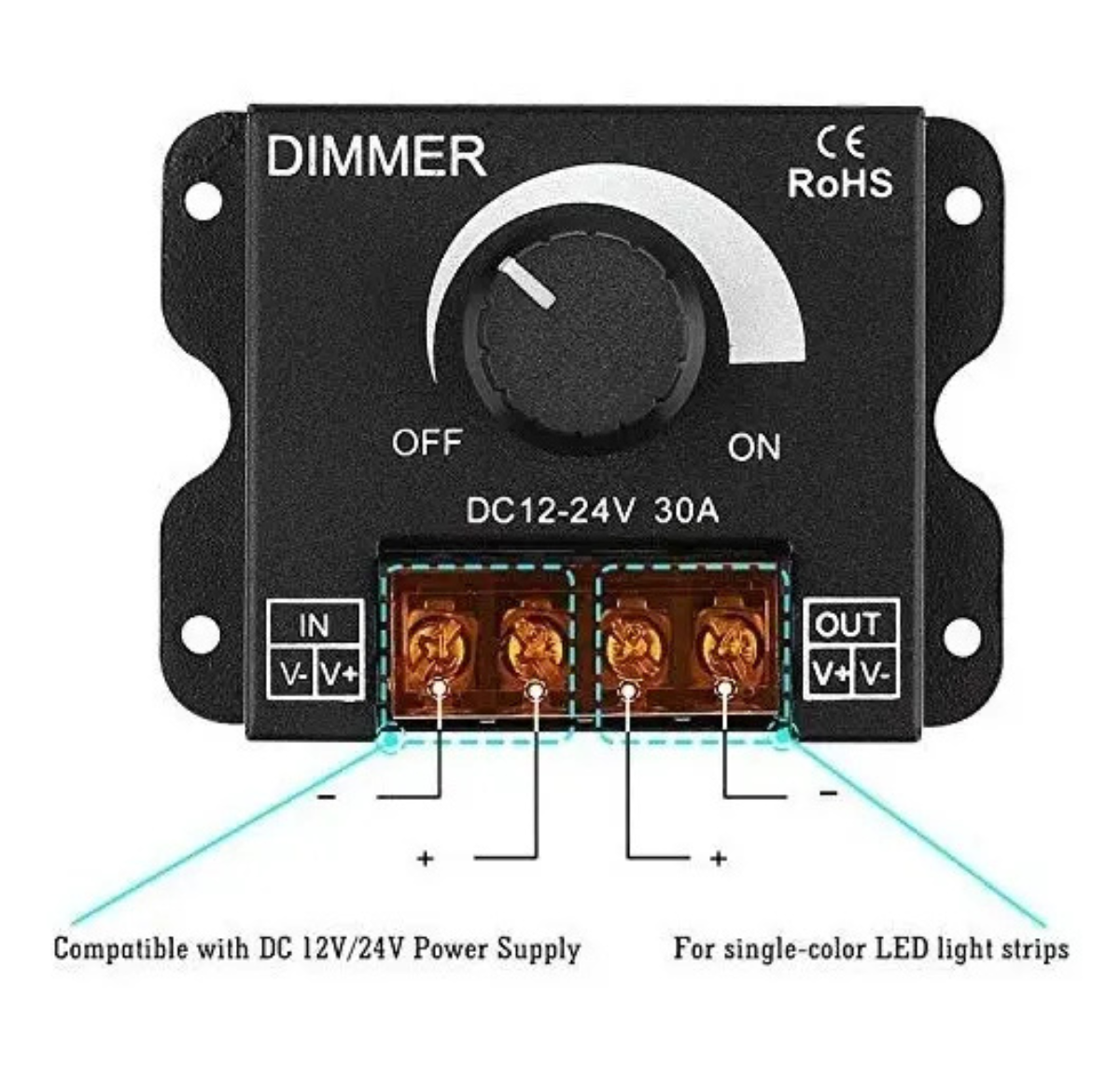 DIMMER CONTROLADOR MONOCROMÁTICO 12-24V 30A PARA LUCES LED