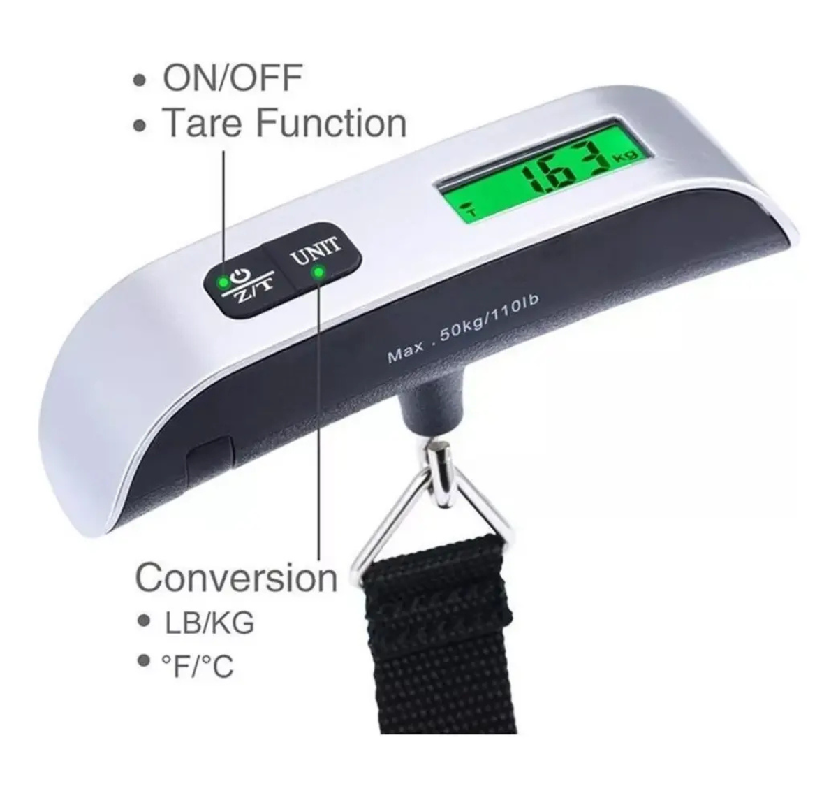 PESA BALANZA DIGITAL LED DE MANO PARA MALETA Y EQUIPAJE PORTÁTIL