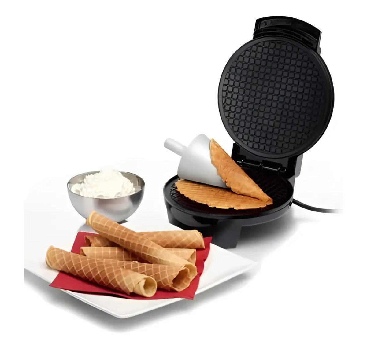 MÁQUINA PARA WAFFLES Y CONOS SOKANY SK-525 1000W ANTIADHERENTE 24CM