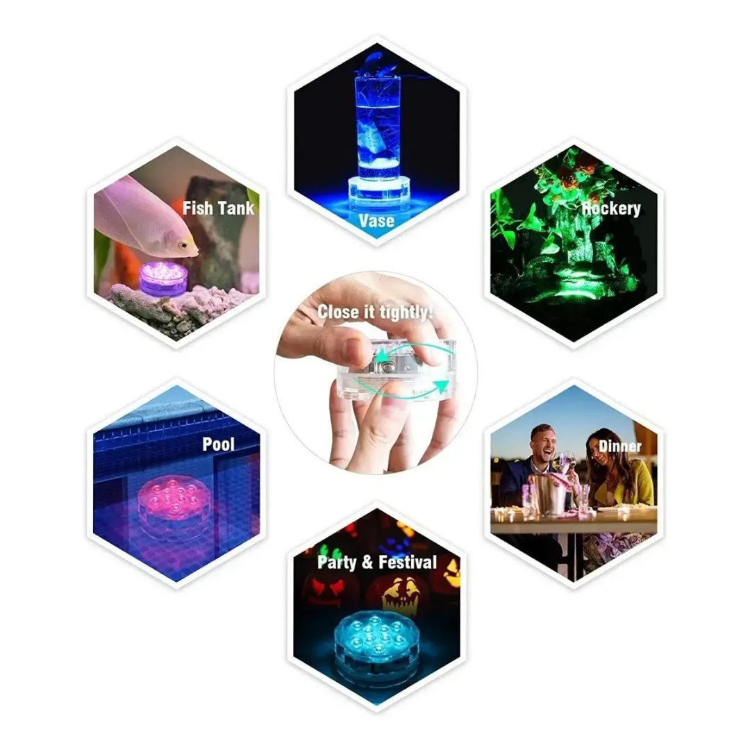 PACK 4 LUCES LED SUMERGIBLES PARA PISCINA RGB 16 COLORES CON CONTROL REMOTO