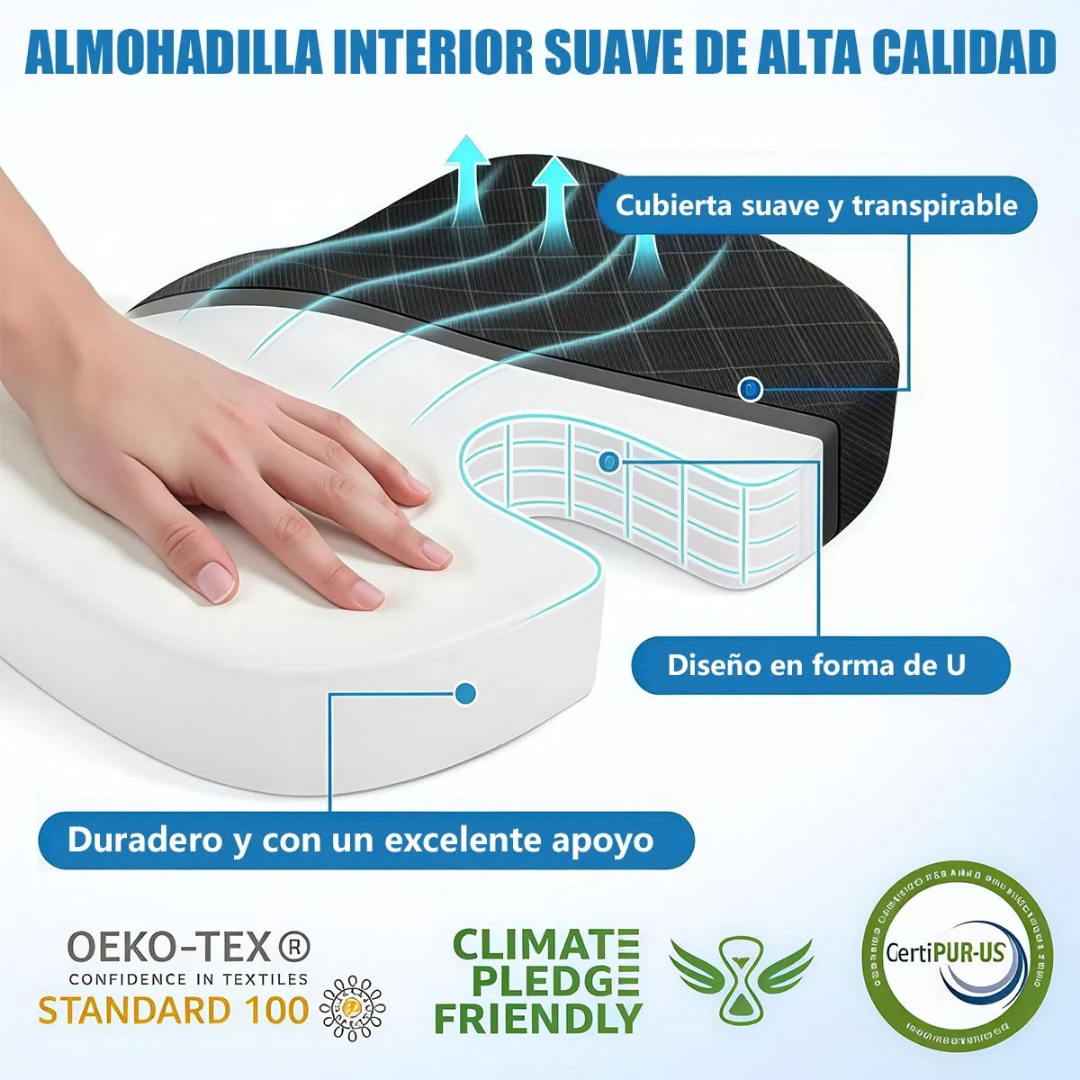 COJÍN COXIS ORTOPÉDICO PREMIUM ERGONÓMICO CON MEMORY FOAM