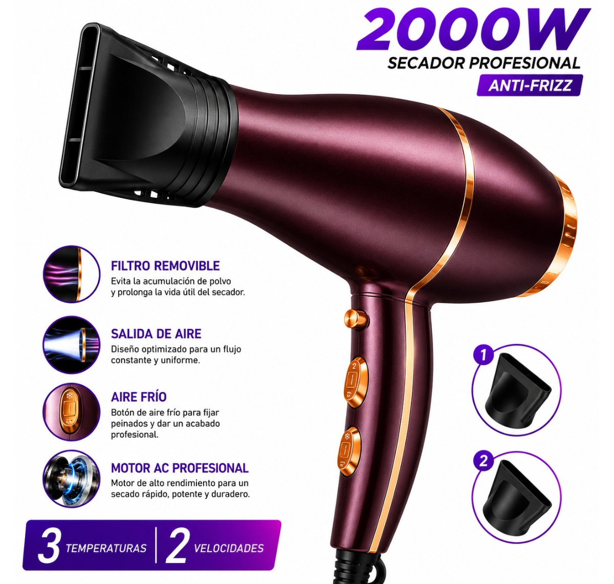 SECADOR DE CABELLO PROFESIONAL SONIFER 2000W