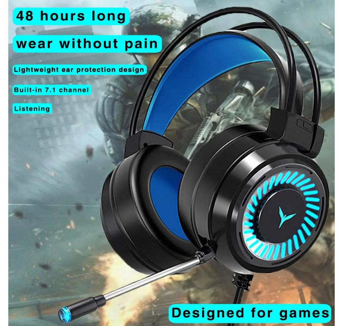 AURICULARES GAMER 3.5 MM CON MICRÓFONO Y LUCES LED RGB- NEGRO