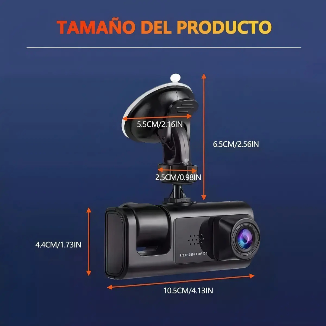 CÁMARA PARA AUTO HD 1080P VISIÓN NOCTURNA DASHCAM TRIPLE CÁMARA