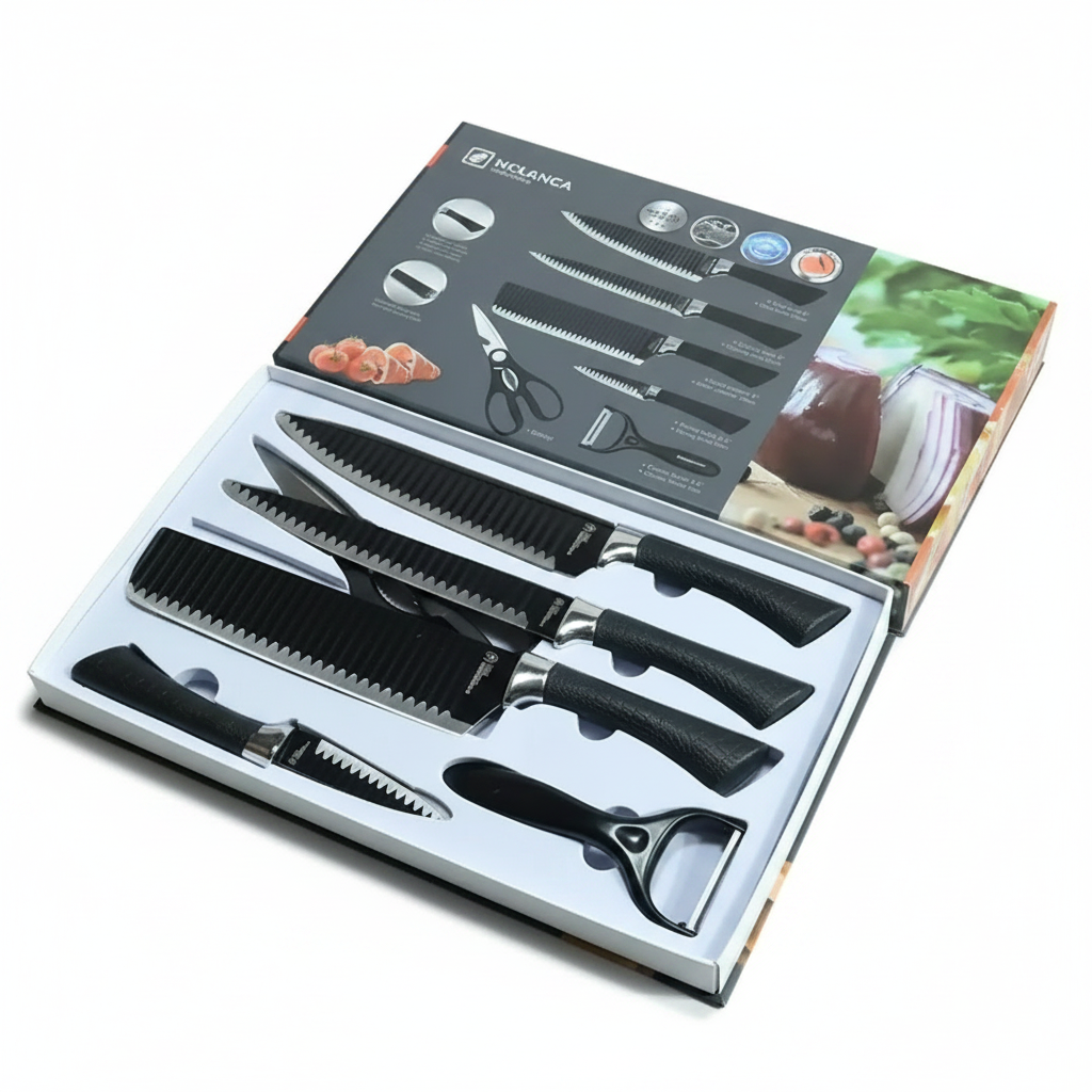 SET DE 6 CUCHILLOS DE COCINA WITMU PRO ACERO INOXIDABLE NEGRO