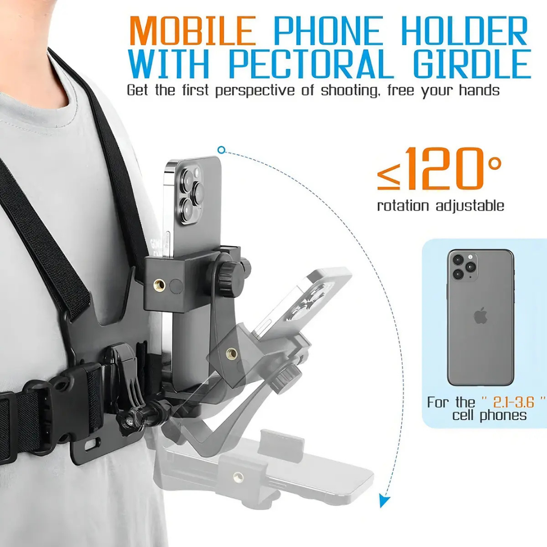 SOPORTE PORTA CELULAR AJUSTABLE CON CORREA DE PECHO - NEGRO