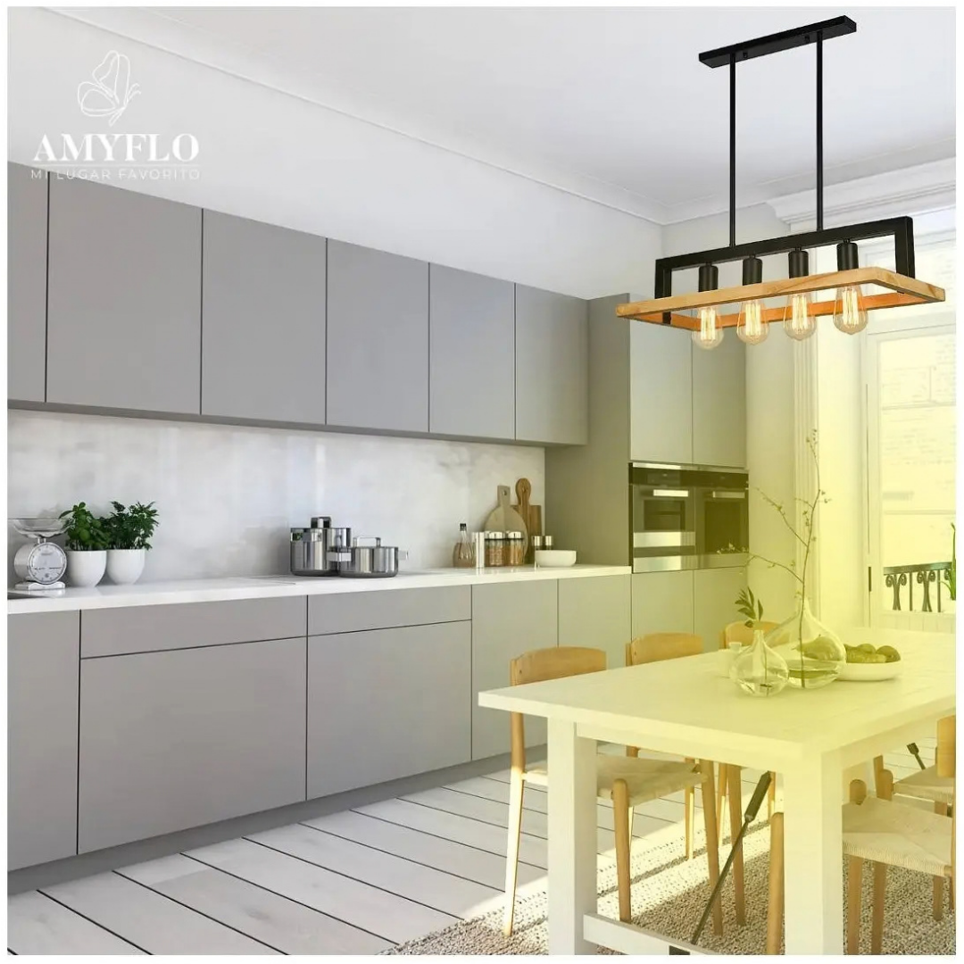 LÁMPARA COLGANTE MODERNA LED PARA TECHO 4 POCOS MARRÓN METAL Y MADERA