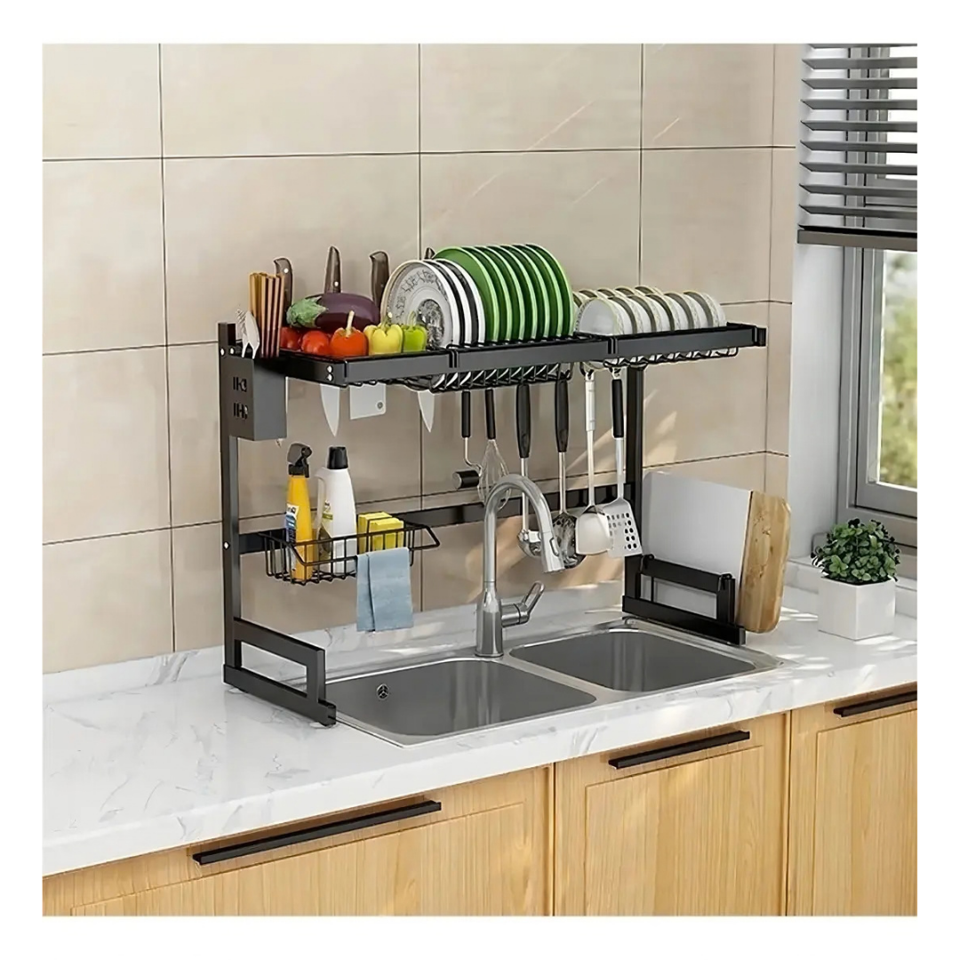SECA PLATOS ESCURRIIDOR DE LOZA 85 CM ORGANIZADOR DE COCINA NEGRO