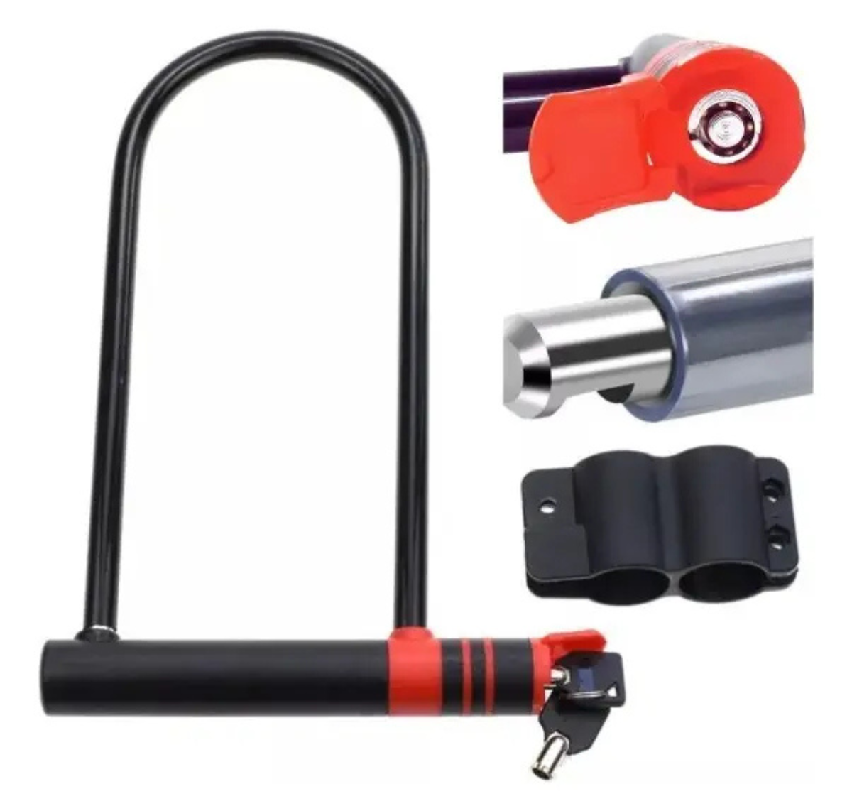 CANDADO PARA BICICLETA U-LOCK ANTIRROBO DE ACERO REFORZADO- ROJO