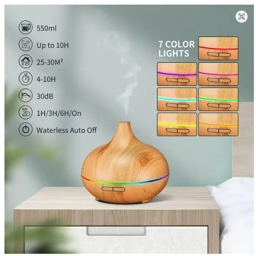 HUMIDIFICADOR ULTRASÓNICO DIFUSOR DE AROMAS 550 ml + 6 ESENCIAS PREMIUM