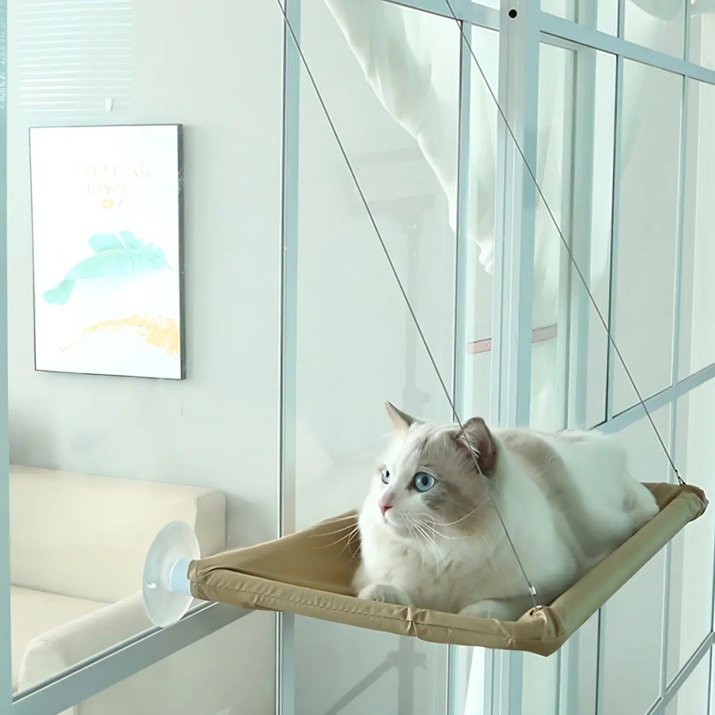 HAMACA COLGANTE PARA GATOS VENTANA BEIGE PREMIUM