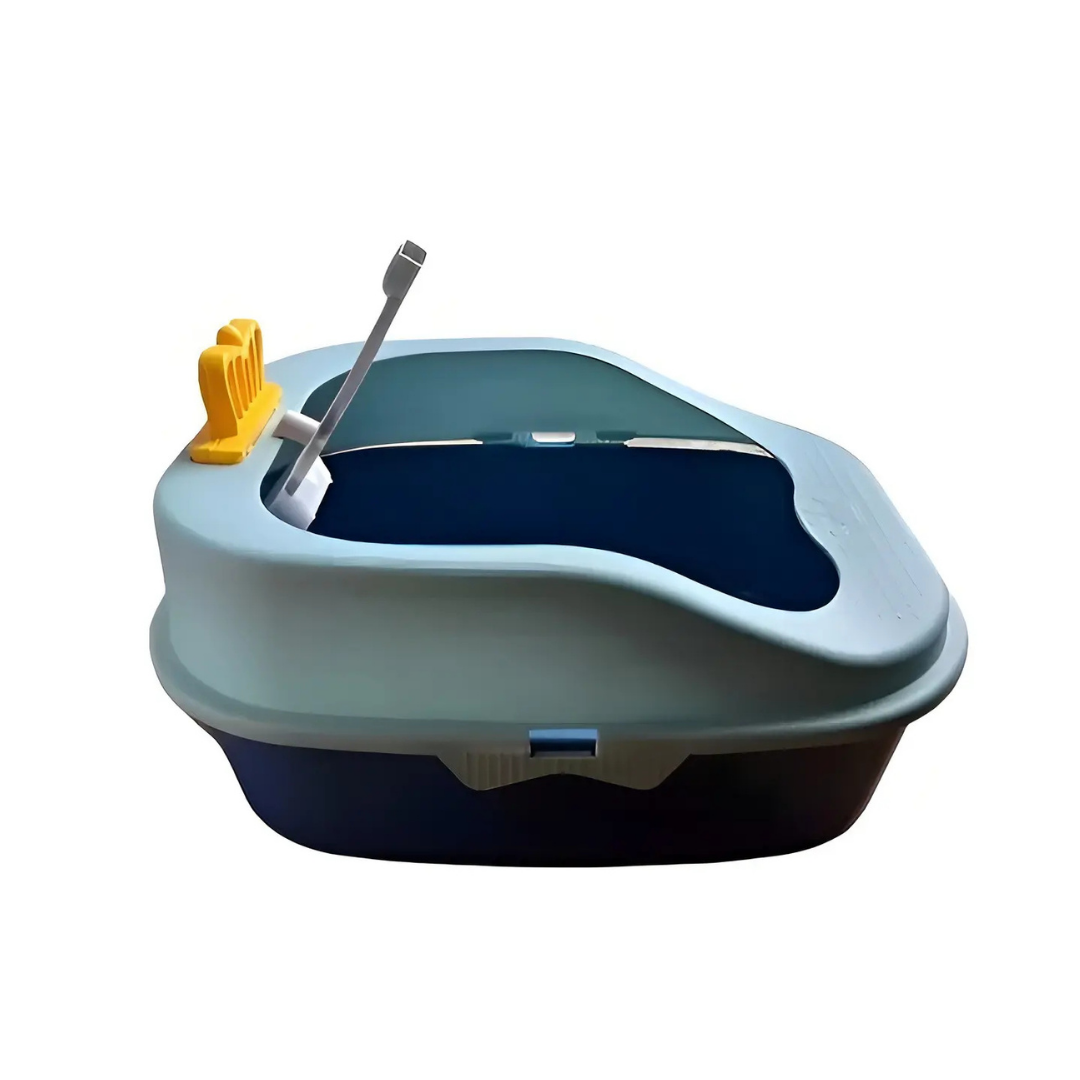 ARENERO PARA GATOS ABIERTO DE PLÁSTICO AZUL CON PALA