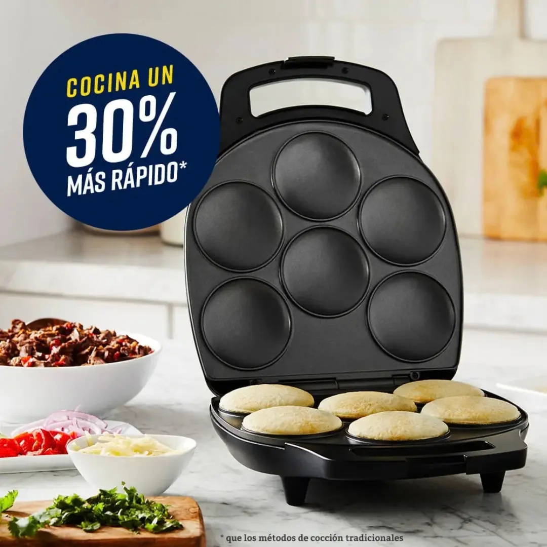 MÁQUINA TOSTADORA PARA AREPAS, HAMBURGUESAS Y PANQUEQUES - COLOR NEGRO