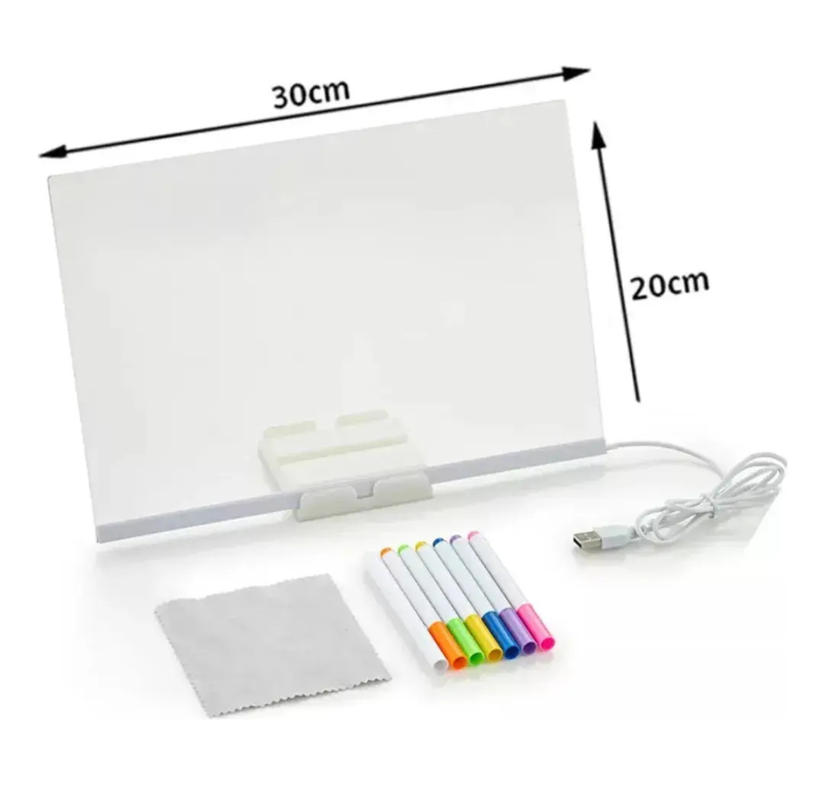PIZARRA LED ACRÍLICA 20X30 CM USB + 7 MARCADORES