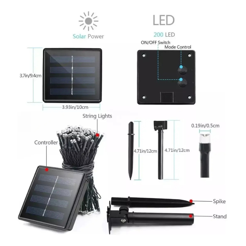 GUIRNALDA SOLAR 10 METROS 100 LUCES LED MULTICOLOR PARA FIESTAS PATRIAS