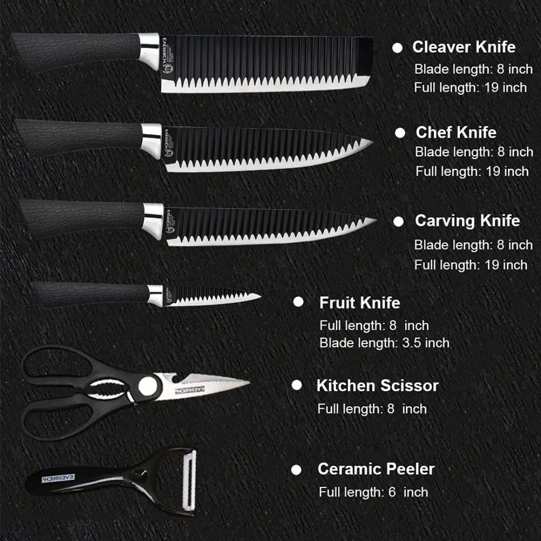SET DE 6 CUCHILLOS DE COCINA WITMU PRO ACERO INOXIDABLE NEGRO