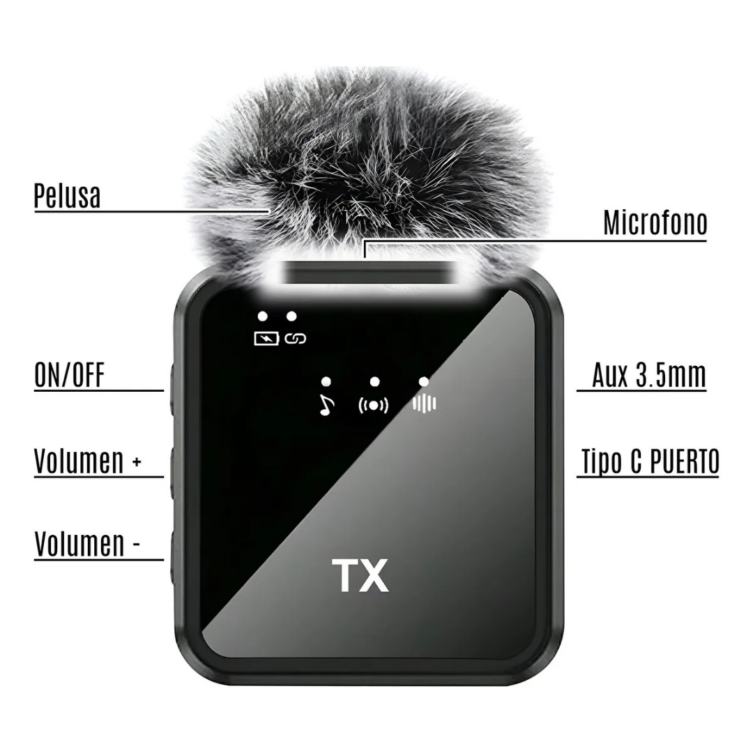 PACK 2 MICRÓFONOS INALÁMBRICOS 3 EN 1 PARA IPHONE, ANDROID Y PC -NEGRO