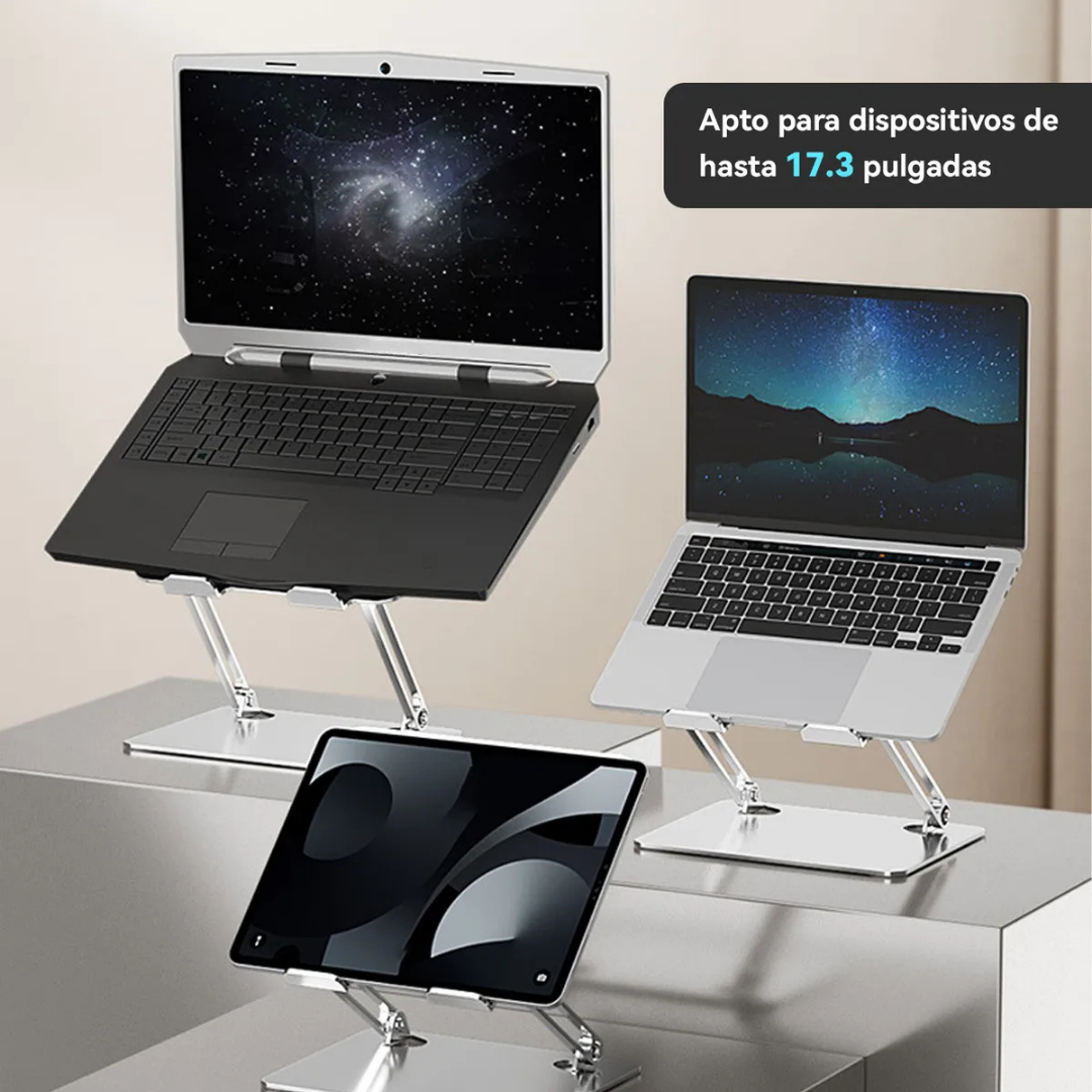 SOPORTE NOTEBOOK LAPTOP MAC PLEGABLE AJUSTABLE ANTIDESLIZANTE GRIS OSCURO