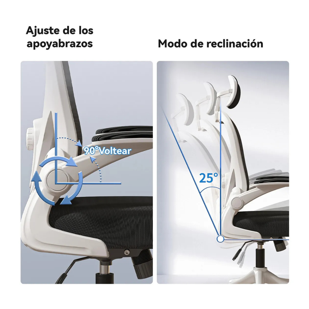 SILLA ERGONÓMICA PARA OFICINA CON SOPORTE LUMBAR AJUSTABLE -COLOR NEGRO