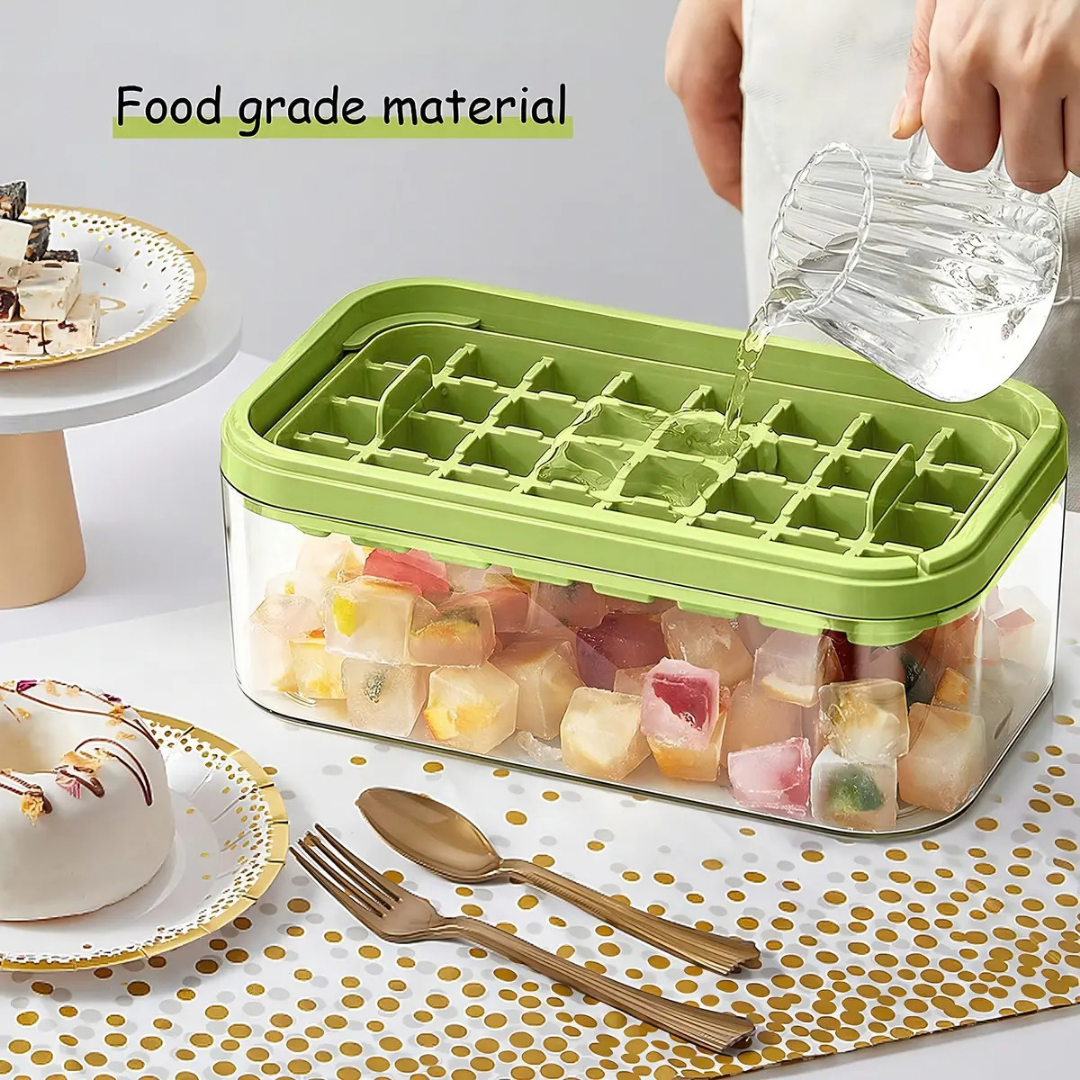 PACK DE CUBETERAS PARA HIELO CON TAPA Y CUCHARA -VERDE