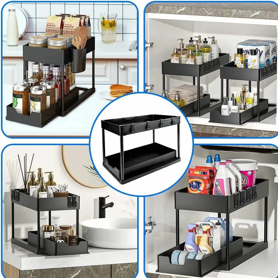 ORGANIZADOR DE COCINA DE 2 NIVELES NEGRO -MAXIMIZA TU ESPACIO