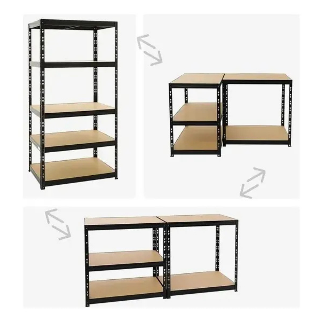 ESTANTE METÁLICO VERTICAL ACERO GALVANIZADO 5 REPISAS NEGRO 180X90X40CM