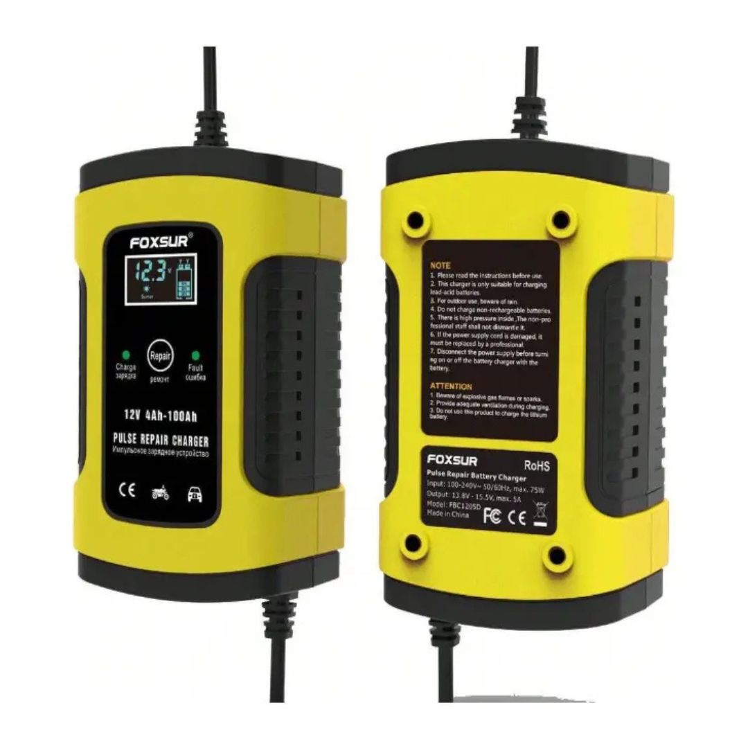 CARGADOR DE BATERÍA INTELIGENTE 12V 6A CON PANTALLA LCD PARA AUTO Y MOTO