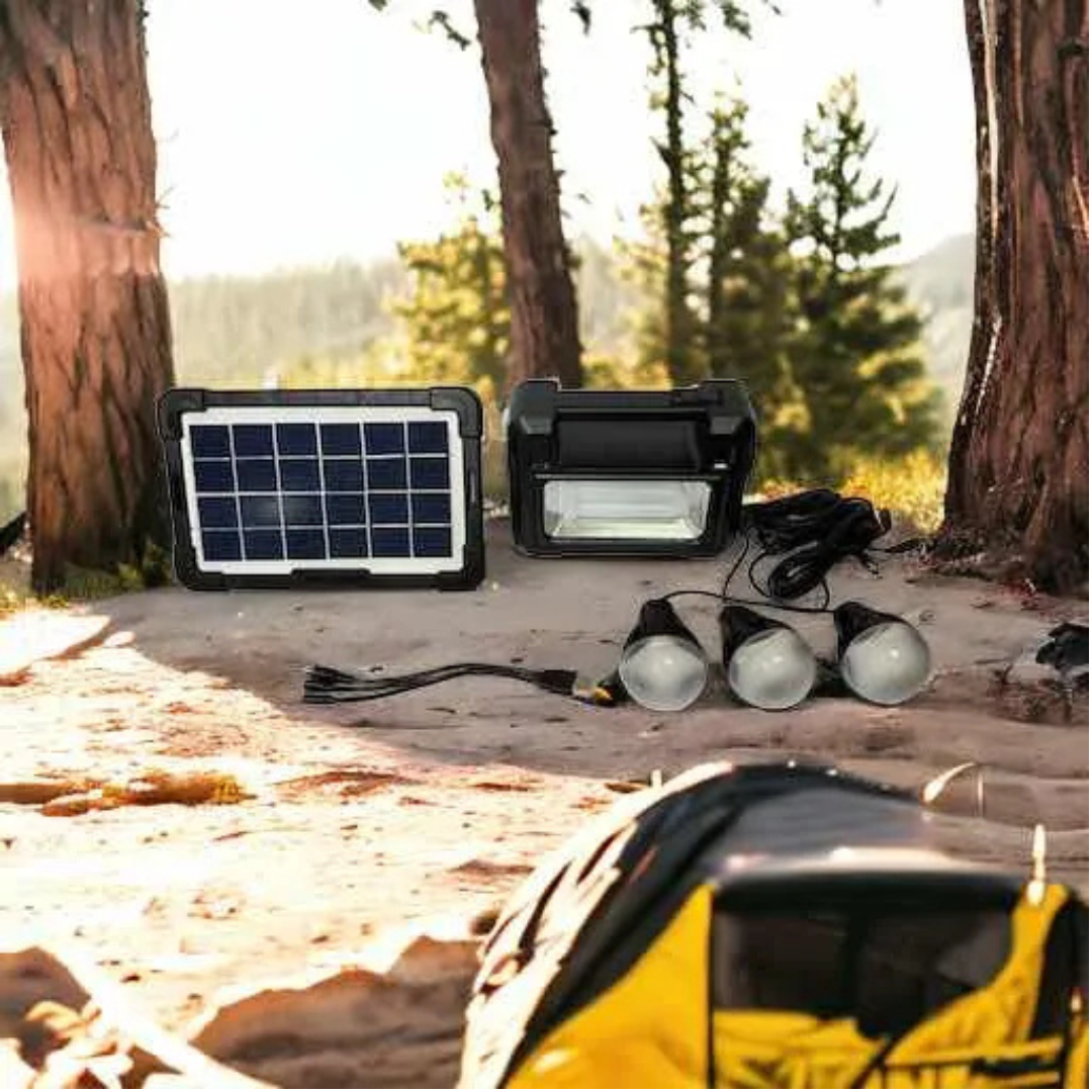 KIT DE ILUMINACIÓN SOLAR DE EMERGENCIA 80W CON 3 AMPOLLETAS