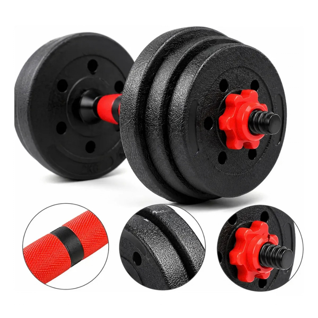 SET DE MANCUERNAS AJUSTABLES 10 KG CON BARRA EXTENSIBLE Y DISCOS NEGROS