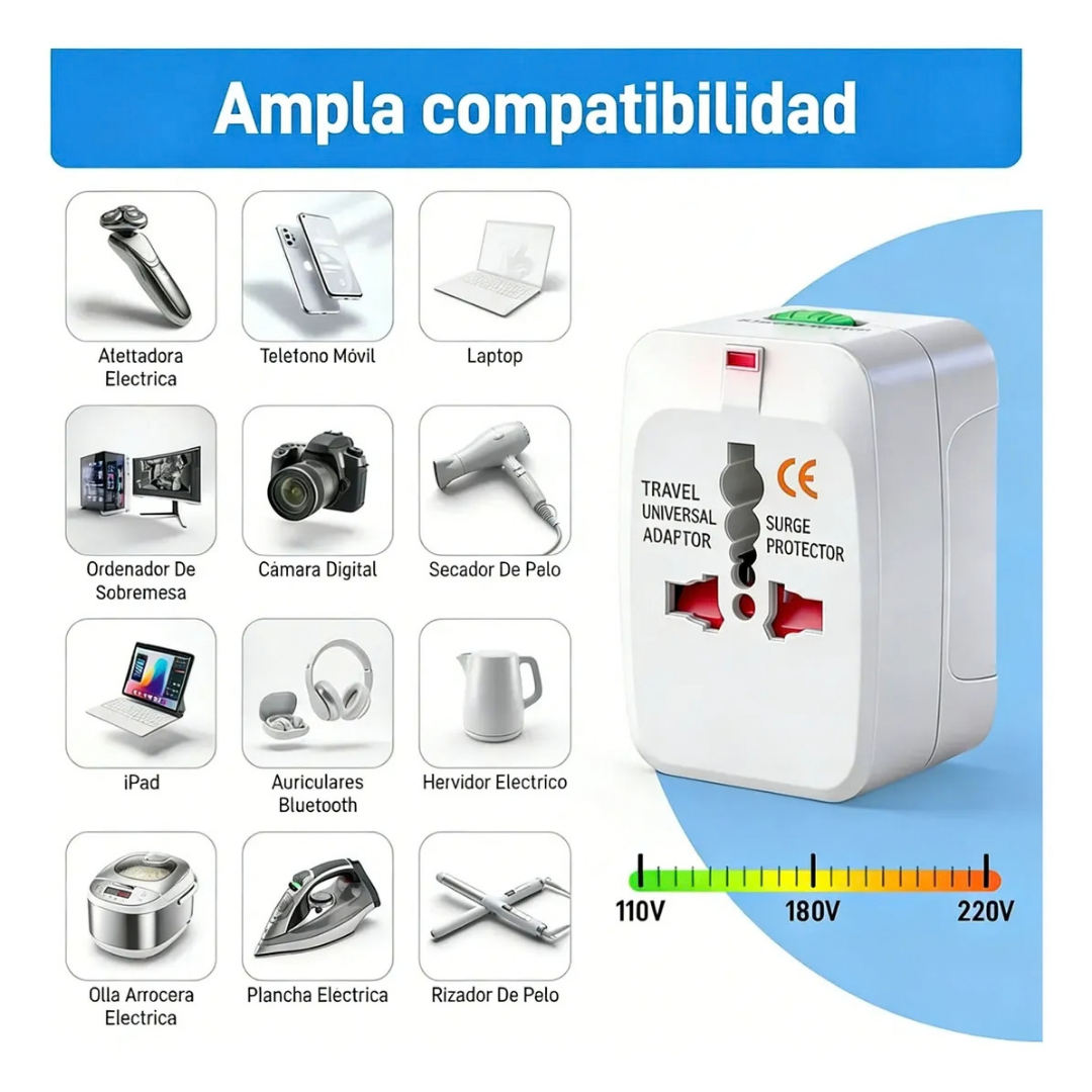 ADAPTADOR MULTIENCHUFE CONVERTIDOR ENCHUFE UNIVERSAL ( PACK 2 UNIDADES )
