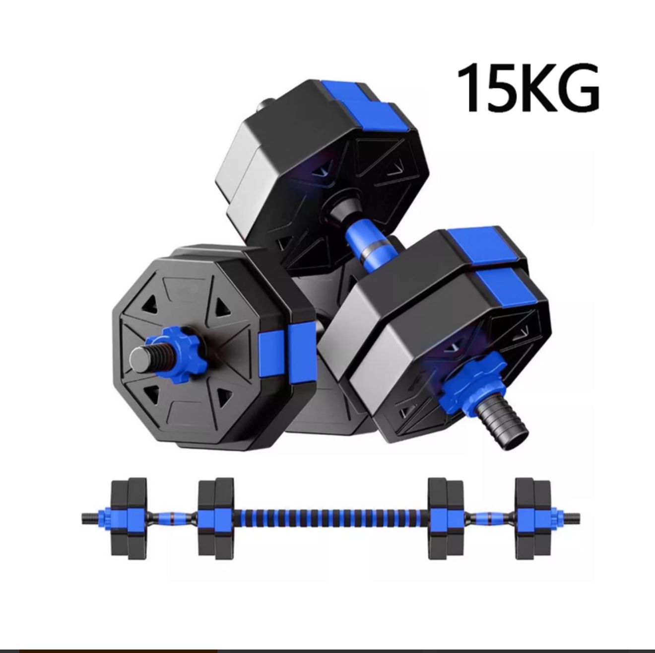 MANCUERNAS AJUSTABLES MULTIFUNCIONALES CON BARRA Y DISCOS -SET 15KG