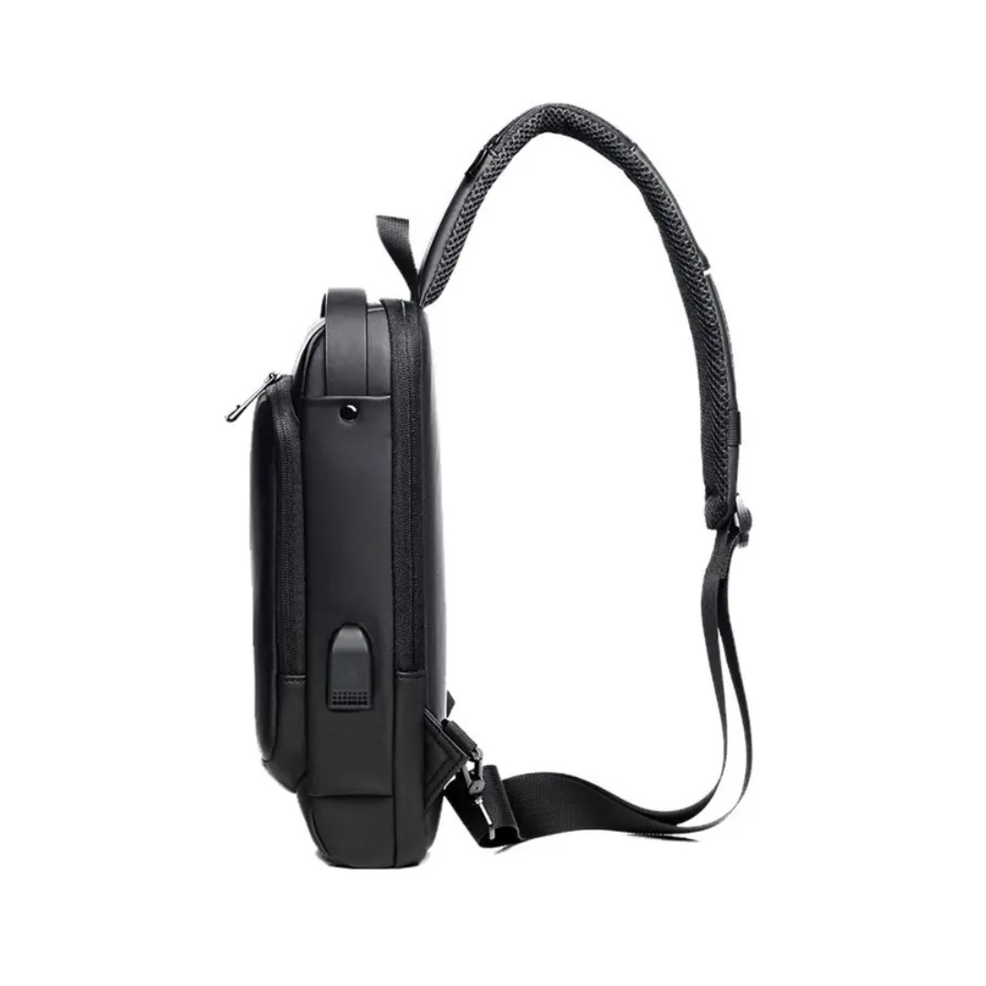 BOLSO MOCHILA BANDOLERO ANTIRROBO CON PUERTO USB -COLOR NEGRO