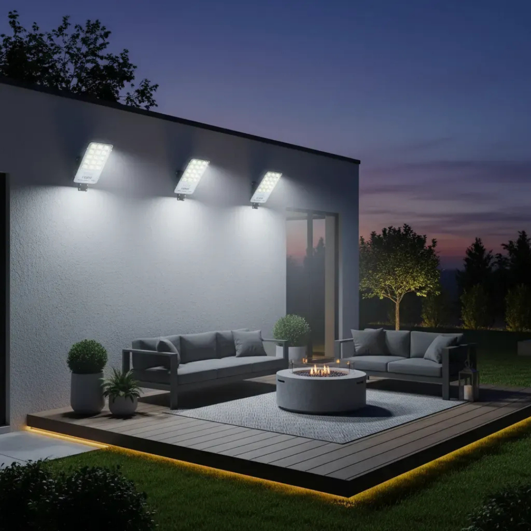 PACK X3 FOCOS SOLARES LED 1200W ALTA POTENCIA EXTERIOR LUZ BLANCA FRÍA