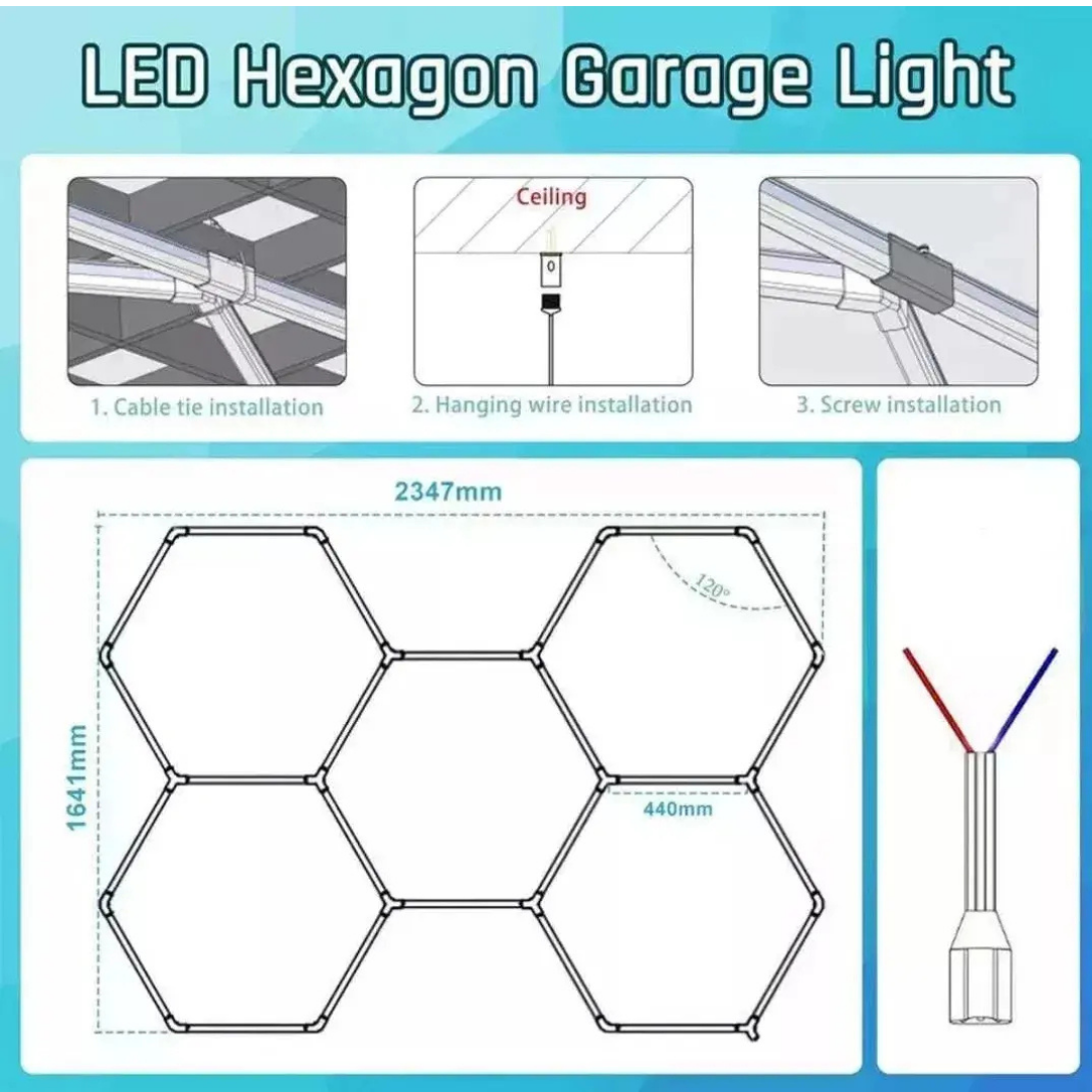 LÁMPARA LED TECHO HEXAGONAL PARA TALLERES Y BARBERÍAS