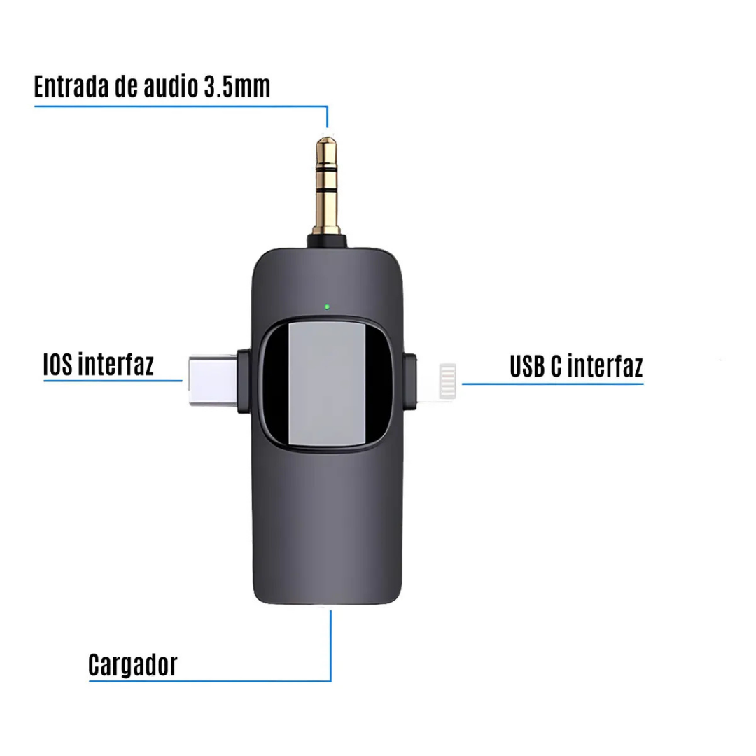 PACK 2 MICRÓFONOS INALÁMBRICOS 3 EN 1 PARA IPHONE, ANDROID Y PC -NEGRO