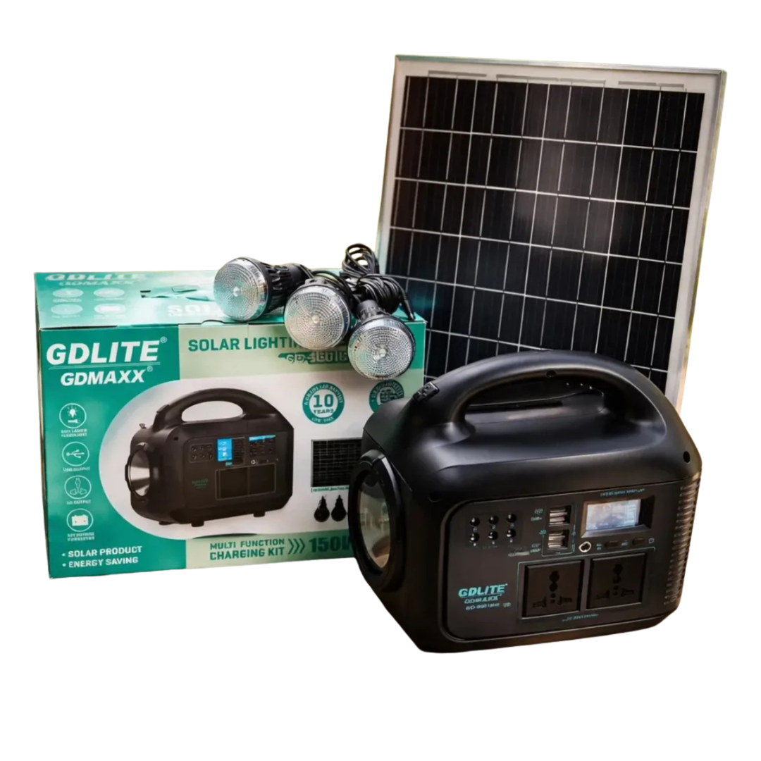 KIT GENERADOR SOLAR PORTÁTIL CON LINTERNA LED Y 3 BOMBILLAS