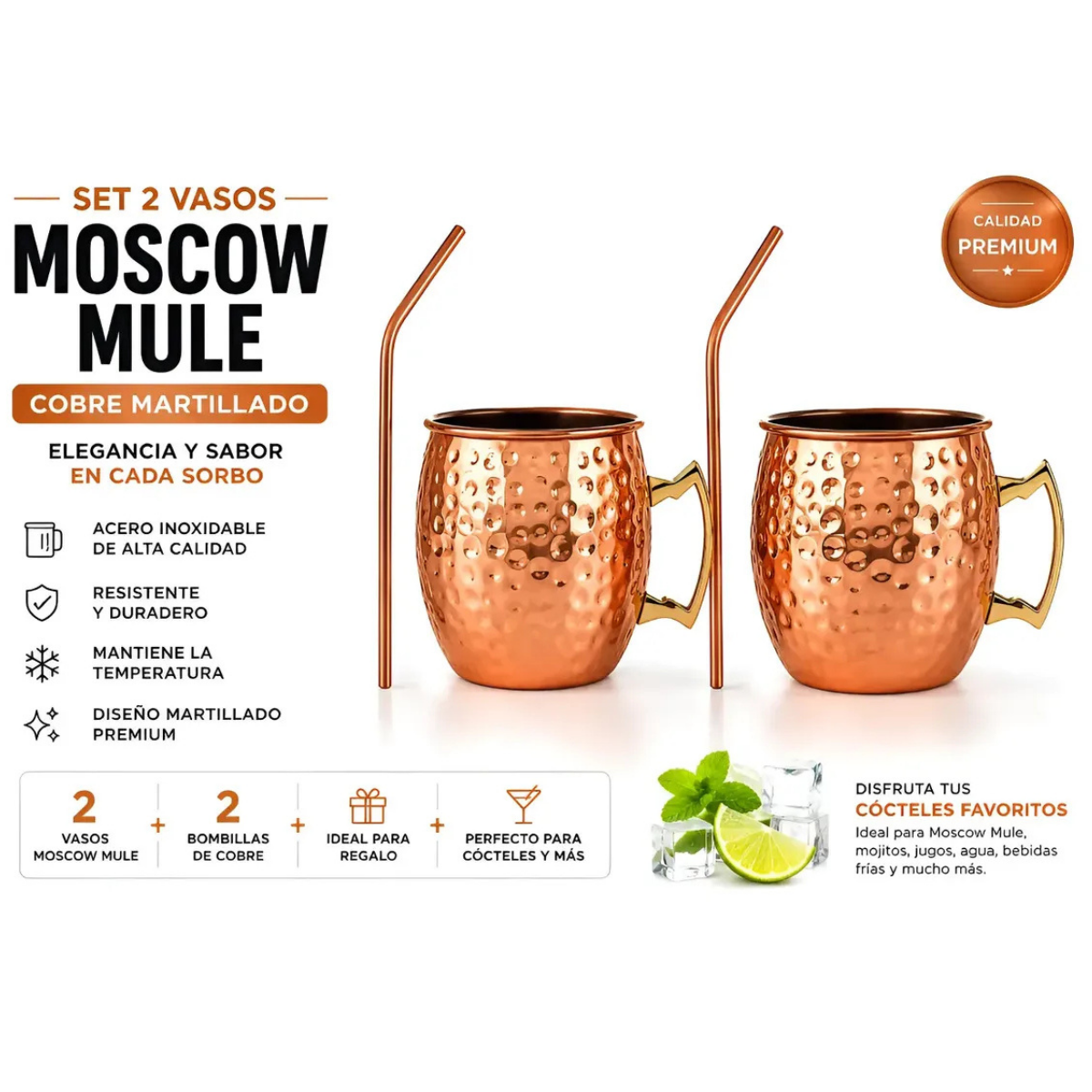 SET 2 VASOS COBRE CUINER MOSCOW MULE 500 ML PARA CÓCTEL