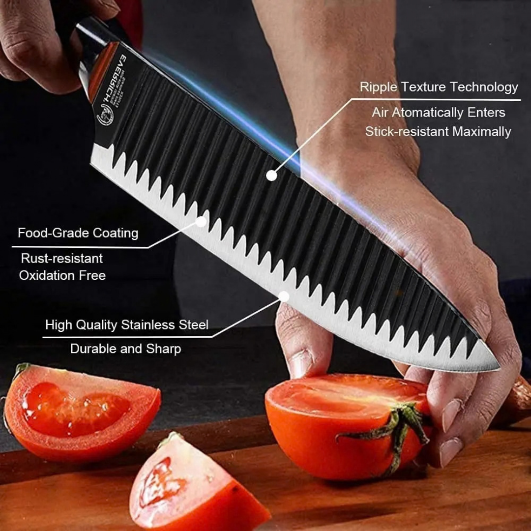 SET DE 6 CUCHILLOS DE COCINA WITMU PRO ACERO INOXIDABLE NEGRO