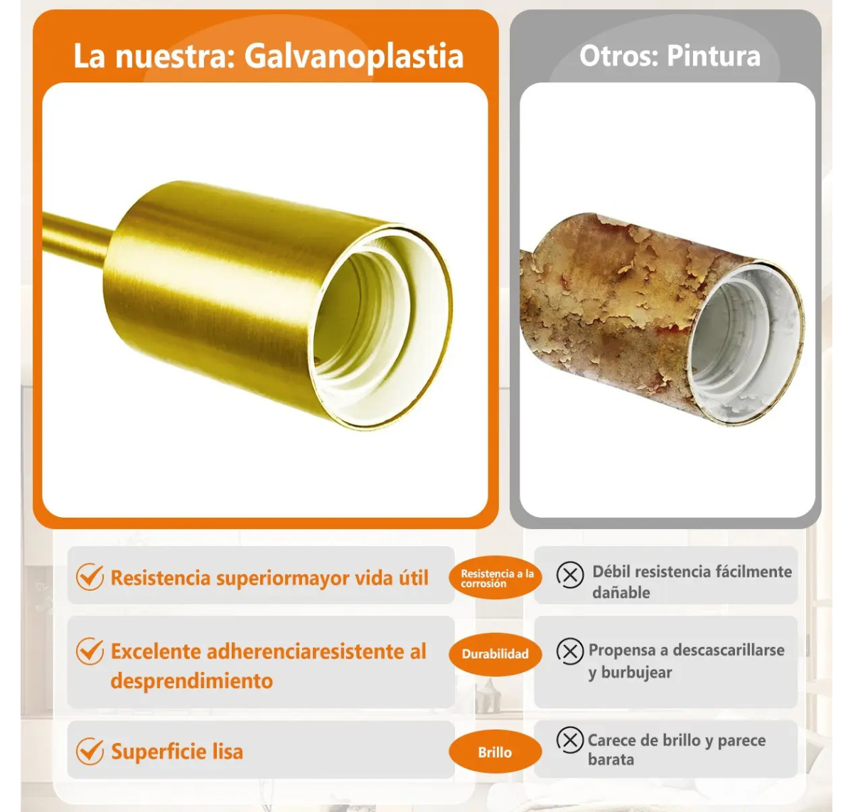 LÁMPARA DE TECHO MODERNA 6 LUCES E27 DORADA SIN AMPOLLETAS