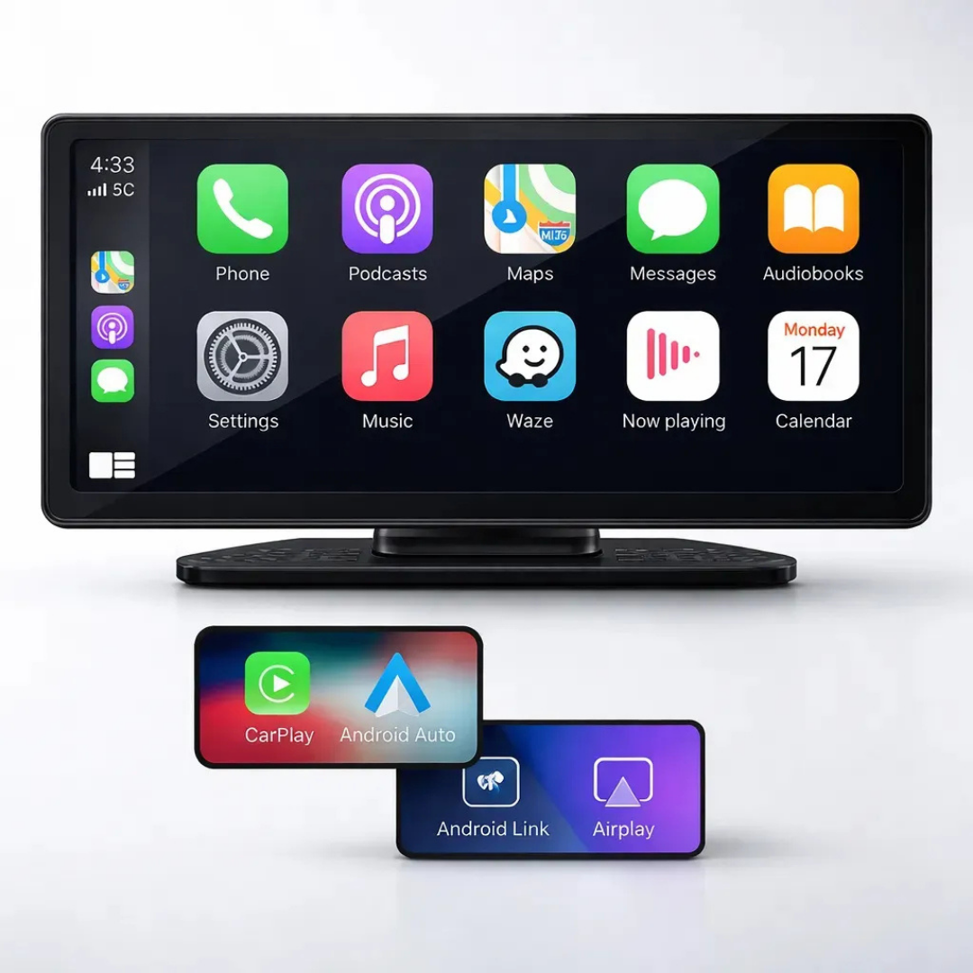 PANTALLA PORTÁTIL 10" CarPlay INALÁMBRICO CON CONTROL POR VOZ Y BLUETOOTH