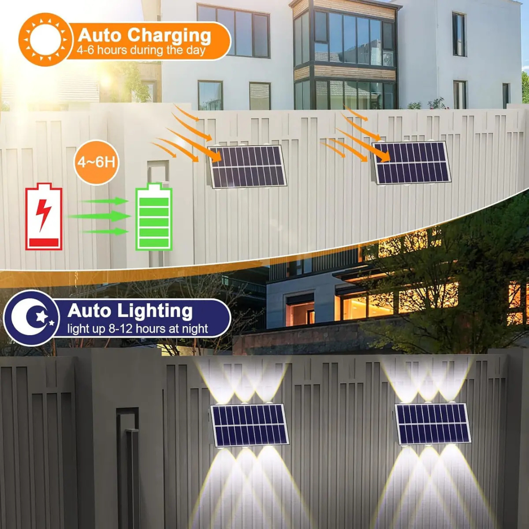 PACK DE 2 AMPLIQUES SOLARES 6 LED IMPERMEABLES PARA EXTERIOR
