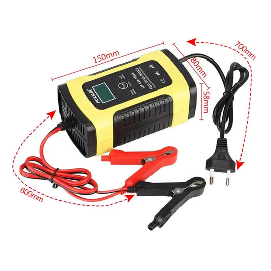 CARGADOR DE BATERÍA INTELIGENTE 12V 6A CON PANTALLA LCD PARA AUTO Y MOTO