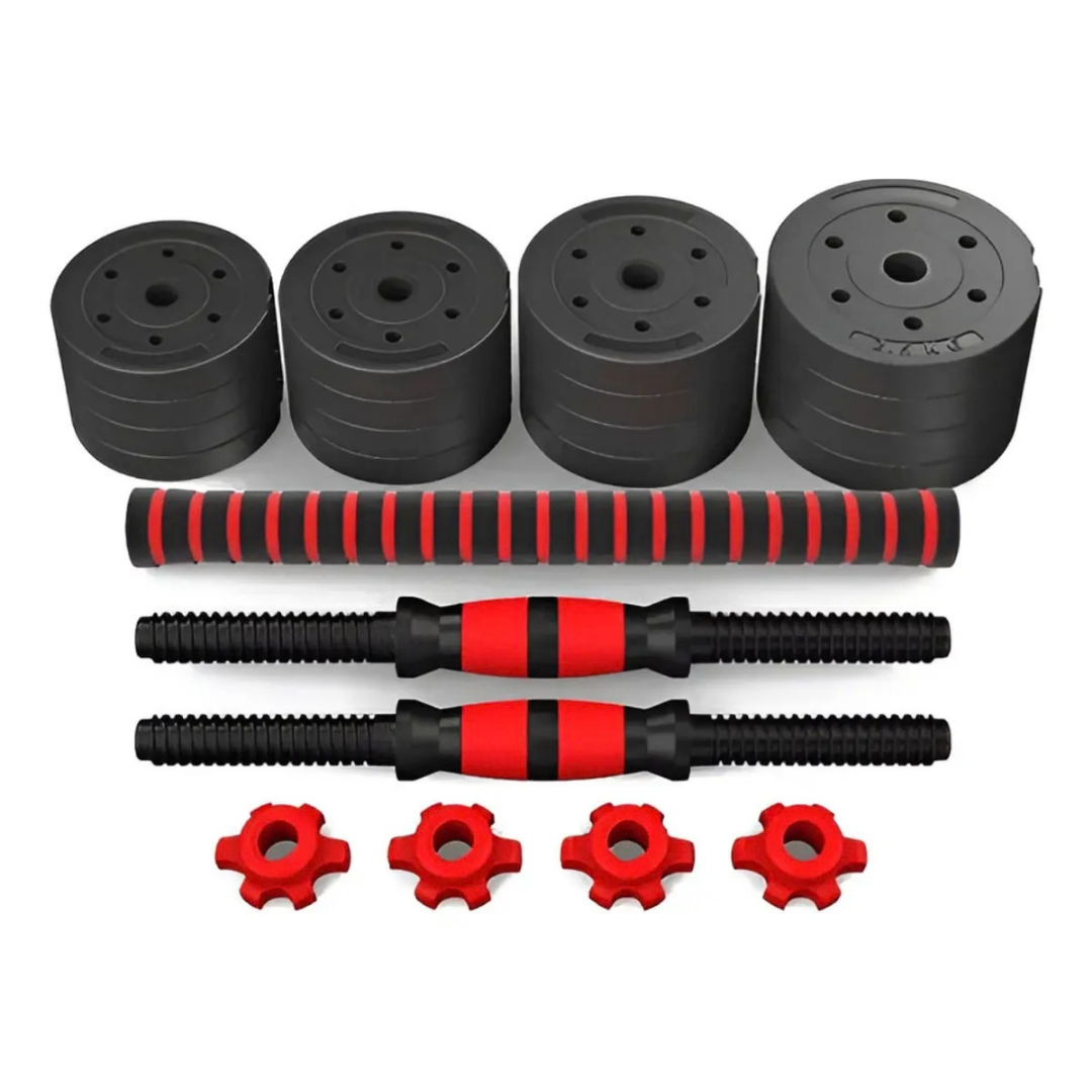 SET DE MANCUERNAS AJUSTABLES 10 KG CON BARRA EXTENSIBLE Y DISCOS NEGROS