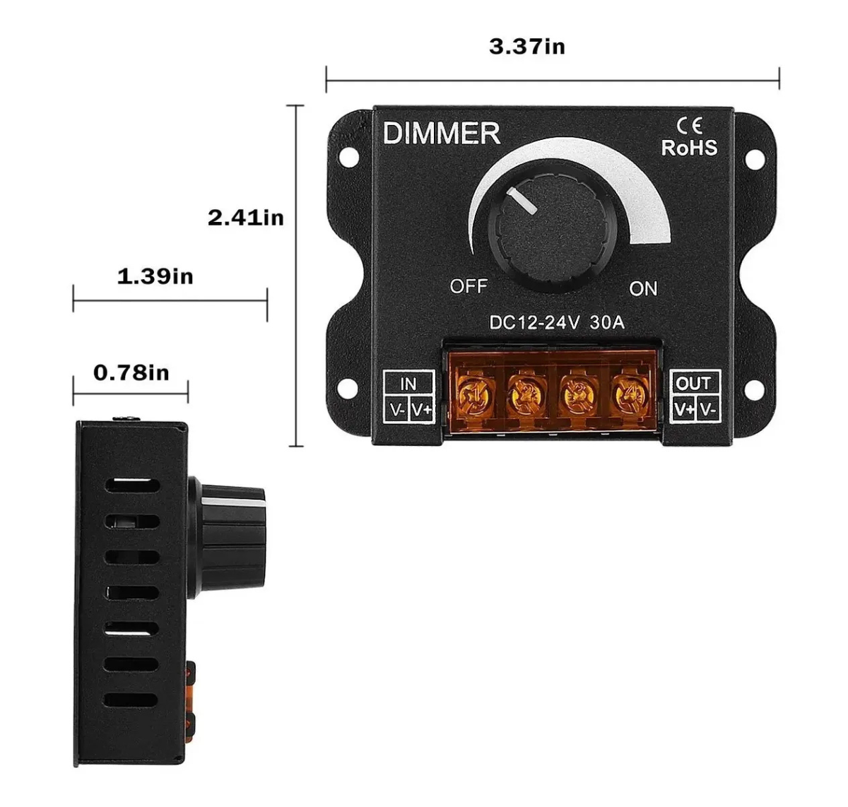 DIMMER CONTROLADOR MONOCROMÁTICO 12-24V 30A PARA LUCES LED