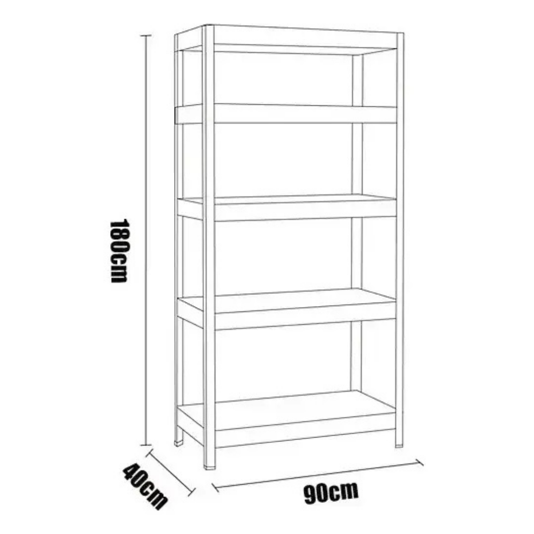 ESTANTE METÁLICO VERTICAL ACERO GALVANIZADO 5 REPISAS NEGRO 180X90X40CM