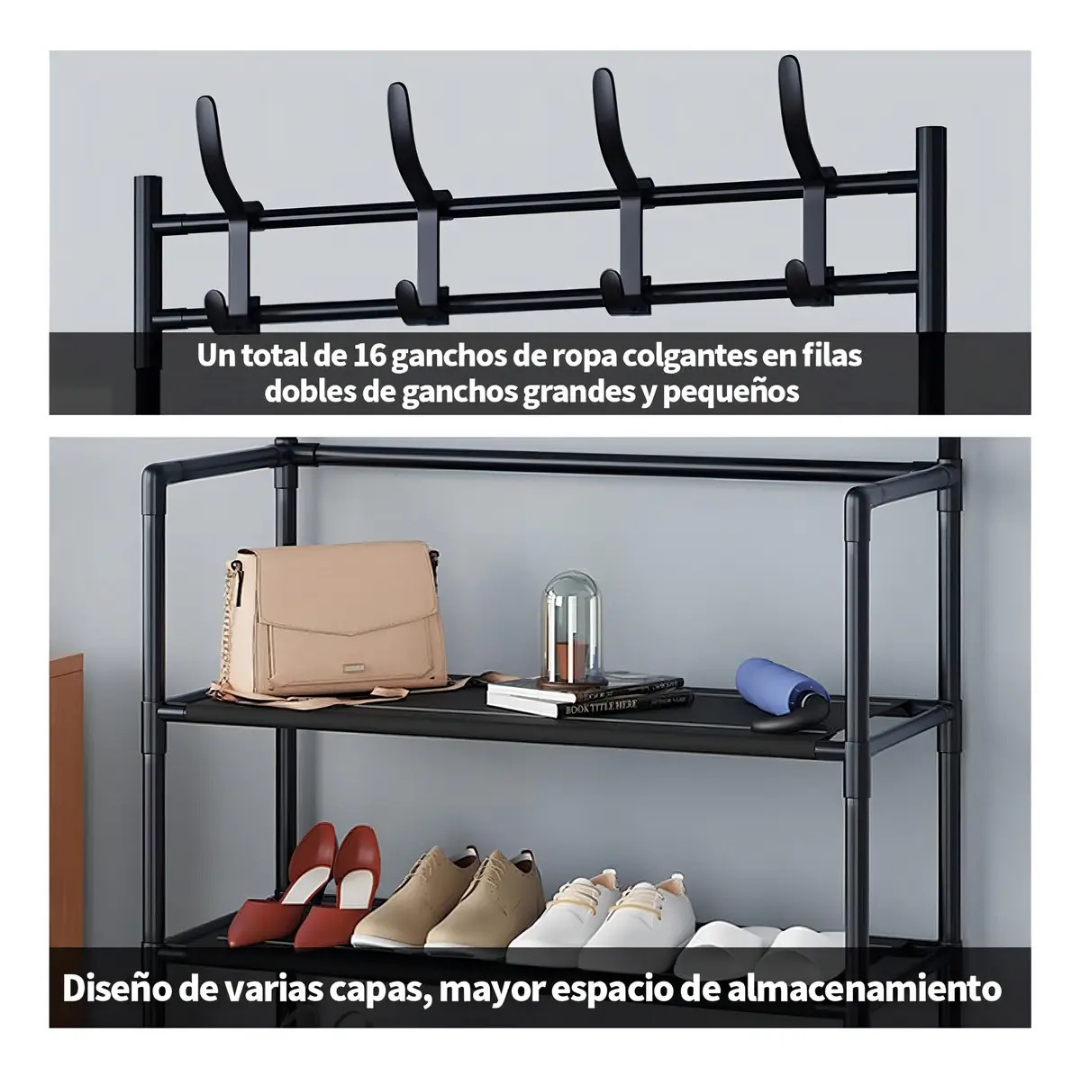 ZAPATERO ORGANIZADOR COLGADOR DE ZAPATOS PARA ARMARIO Y PERCHERO -NEGRO