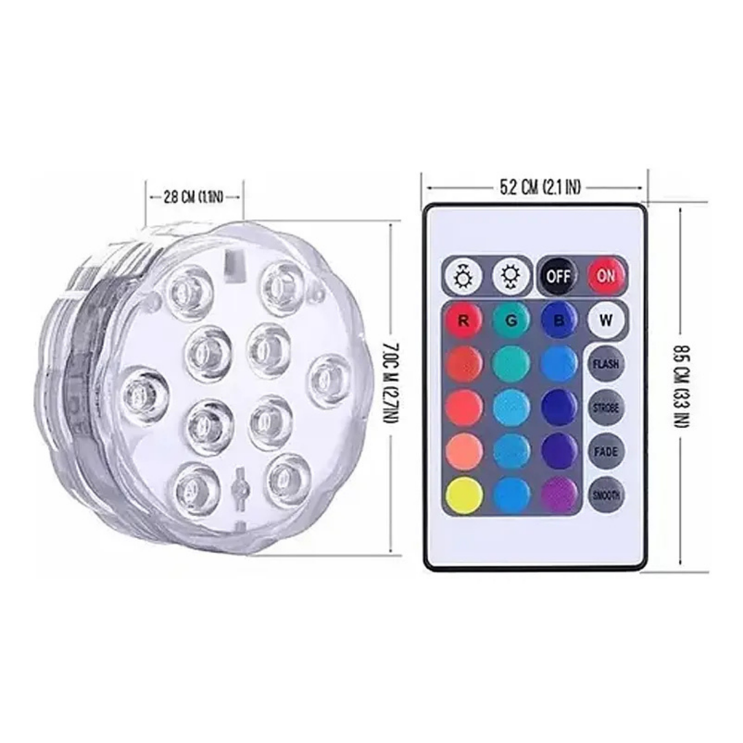 PACK 4 LUCES LED SUMERGIBLES PARA PISCINA RGB 16 COLORES CON CONTROL REMOTO