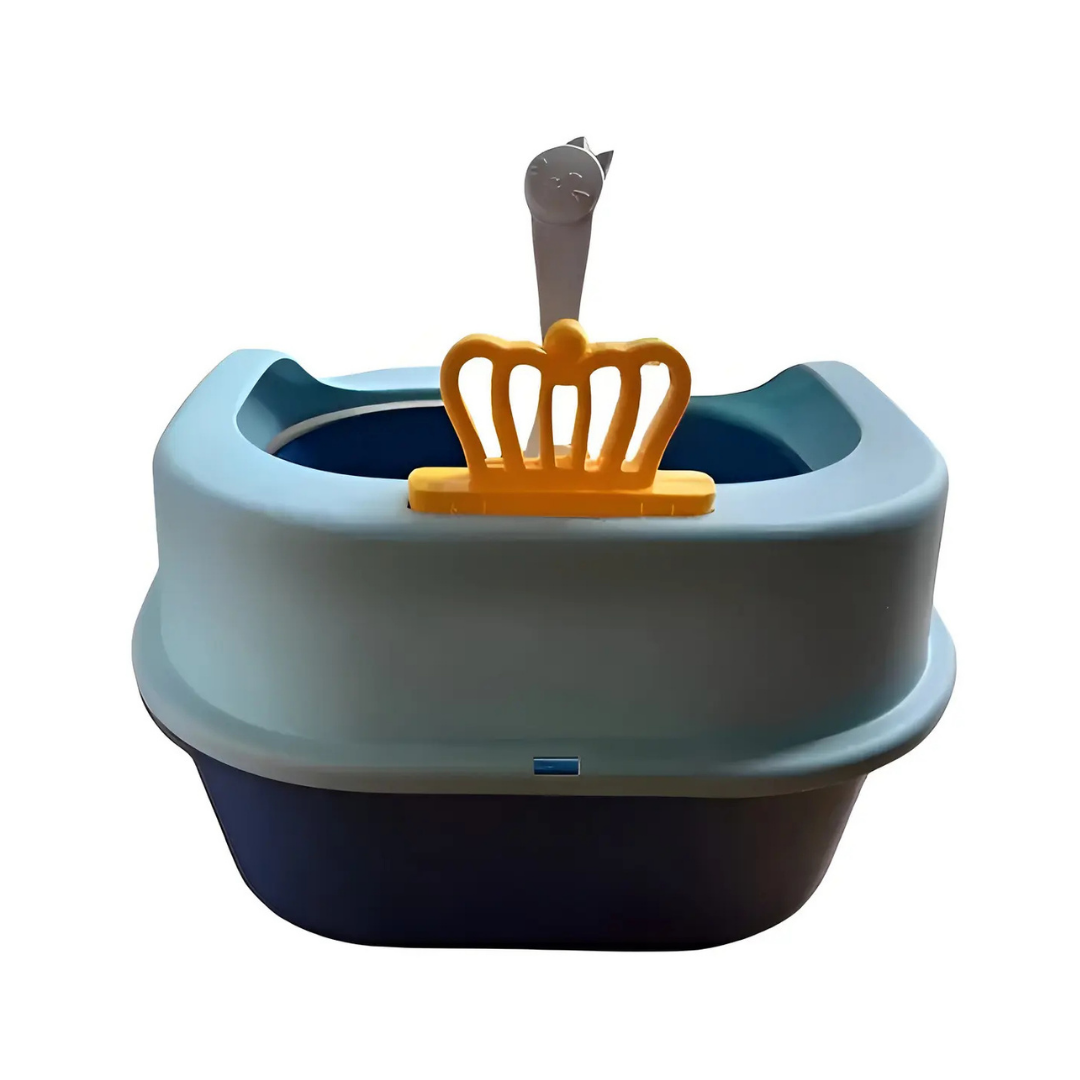 ARENERO PARA GATOS ABIERTO DE PLÁSTICO AZUL CON PALA