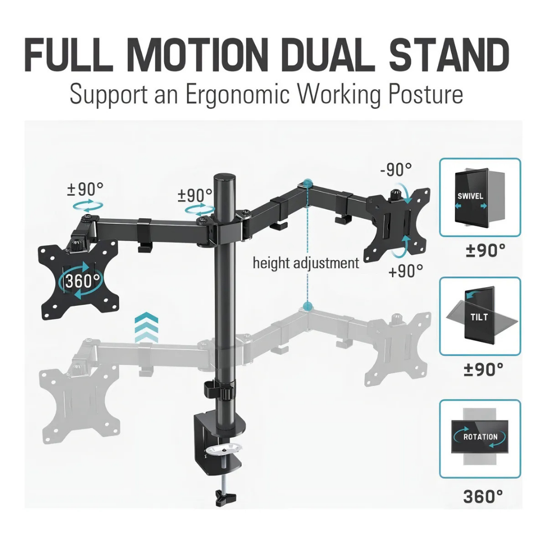 SOPORTE DE MONITOR  GAMER ARTICULADO DOBLE 10" A 27"